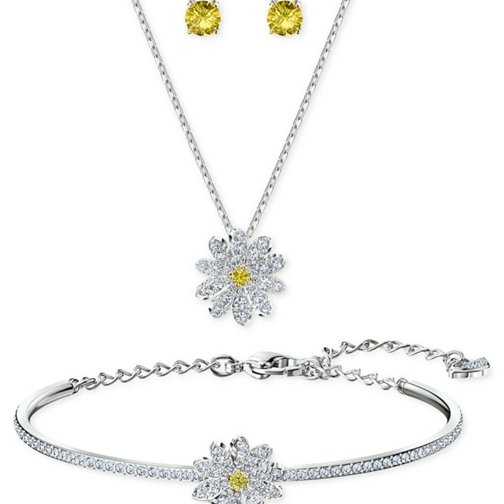 Swarovski 3-Pc. Set Eternal Flower Stud Earrings, Bangle Bracelet, and Pendant